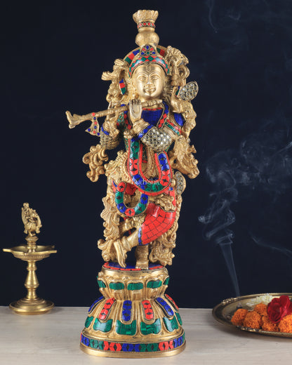 Pure Brass Krishna Statue - 21 inch meenakari delight