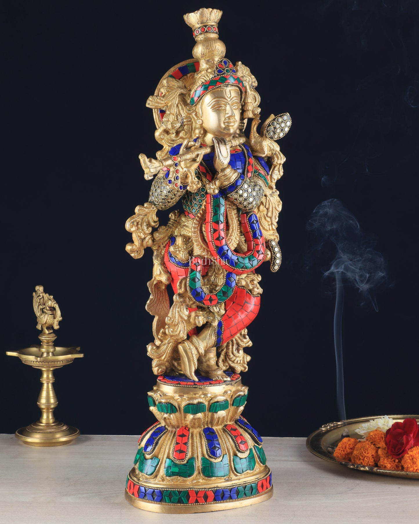 Pure Brass Krishna Statue - 21 inch meenakari delight