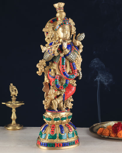 Pure Brass Krishna Statue - 21 inch meenakari delight