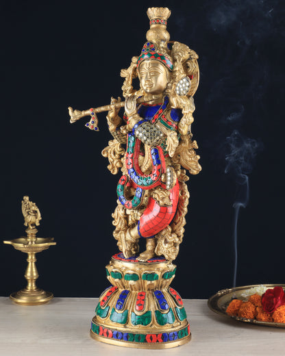 Pure Brass Krishna Statue - 21 inch meenakari delight