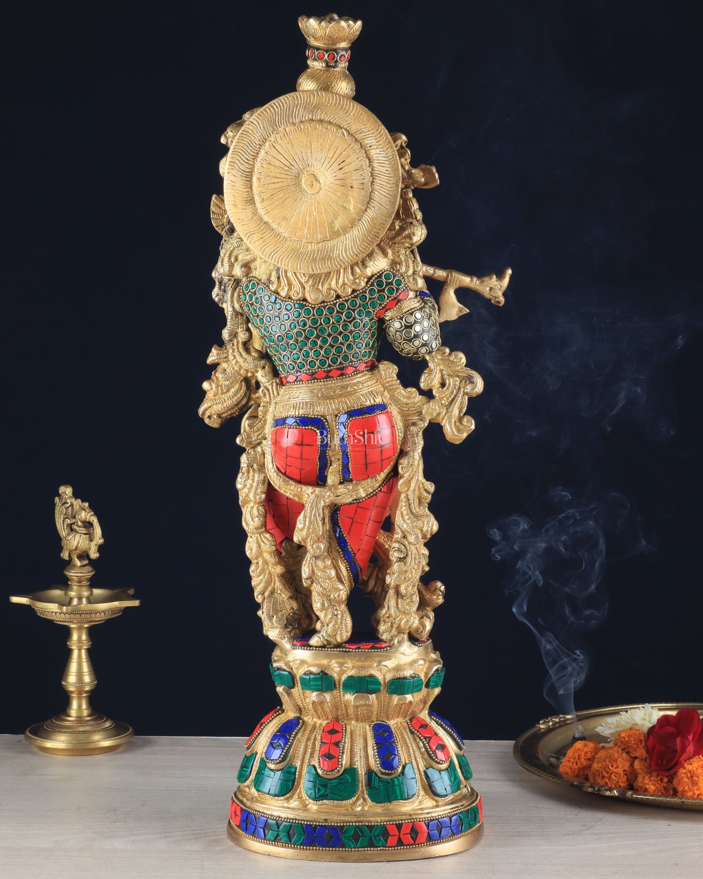 Pure Brass Krishna Statue - 21 inch meenakari delight