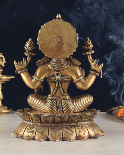 Brass Lotus Lakshmi Statue - Dull Gold Finish 12"