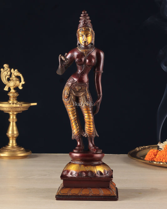 Traditional Brass Devi Parvati Uma Idol | 10 Inches | Chola finish