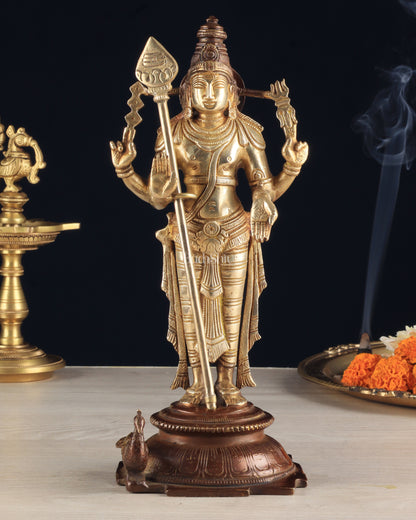 Pure Brass Murugan Swamy Statue - Unique Design 10.5"