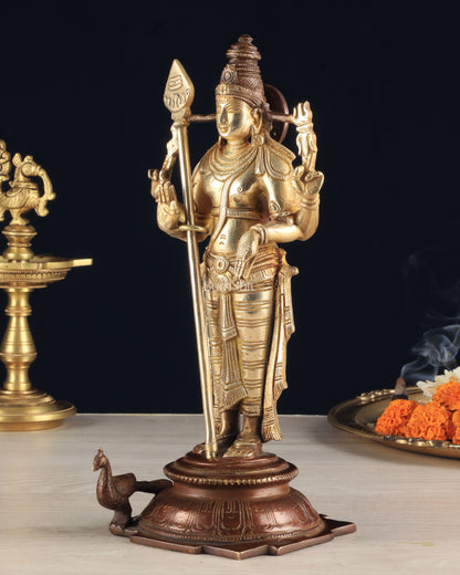 Pure Brass Murugan Swamy Statue - Unique Design 10.5"