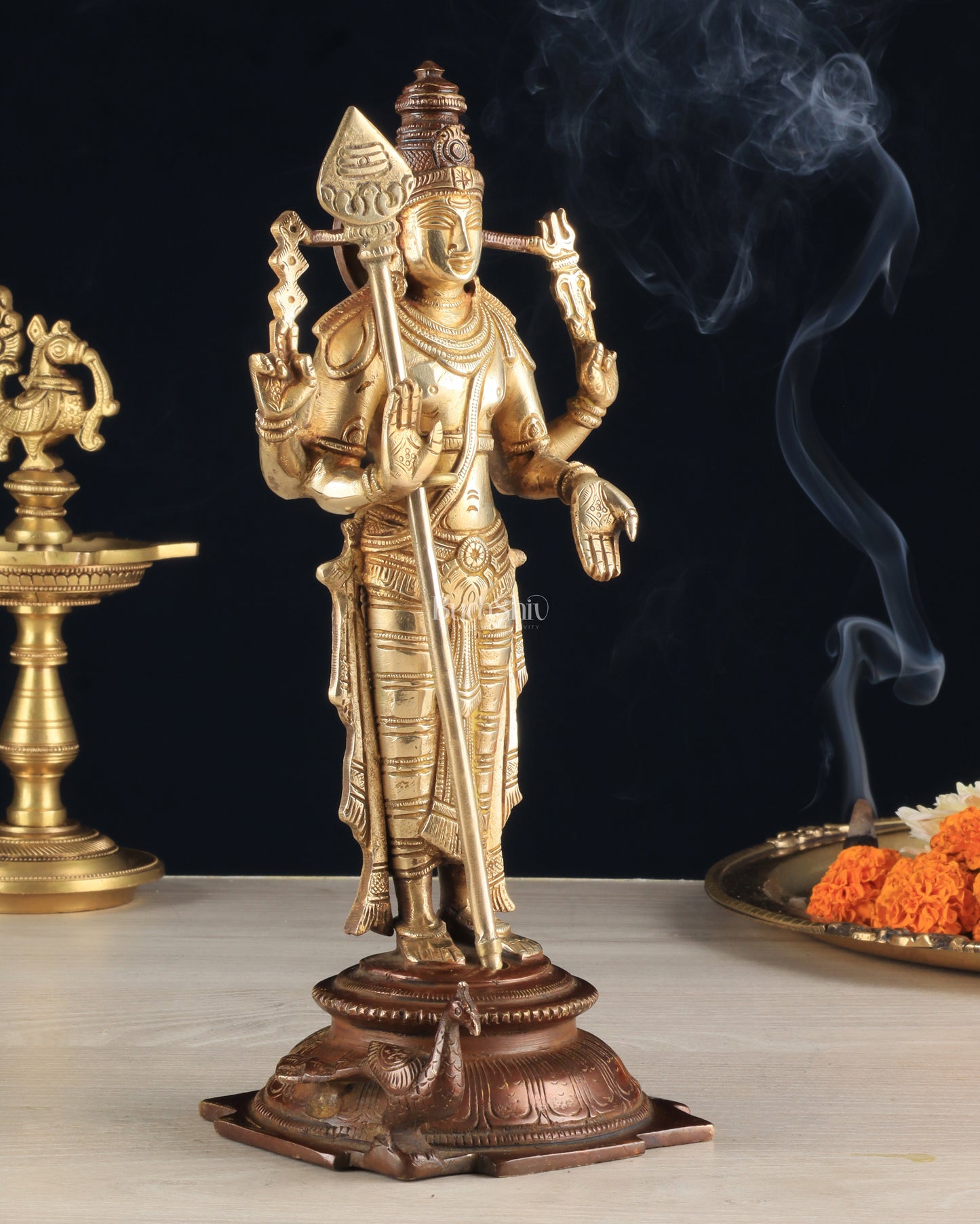 Pure Brass Murugan Swamy Statue - Unique Design 10.5"