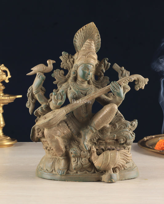 Vintage Saraswati brass idol 11 inches