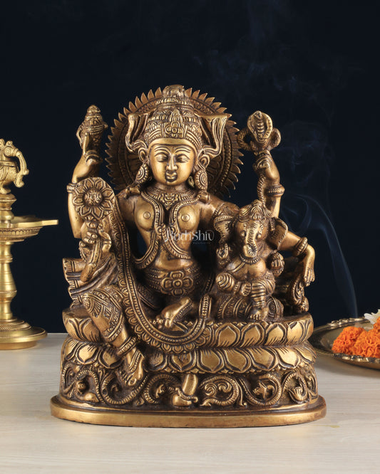 Pure Brass Goddess Parvati with Baby Ganesha Statue – 9 Inches