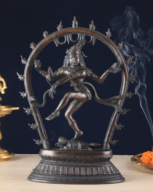 Vintage Brass Nataraja Dancing Shiva Idol with Oval Arch - 12.5"