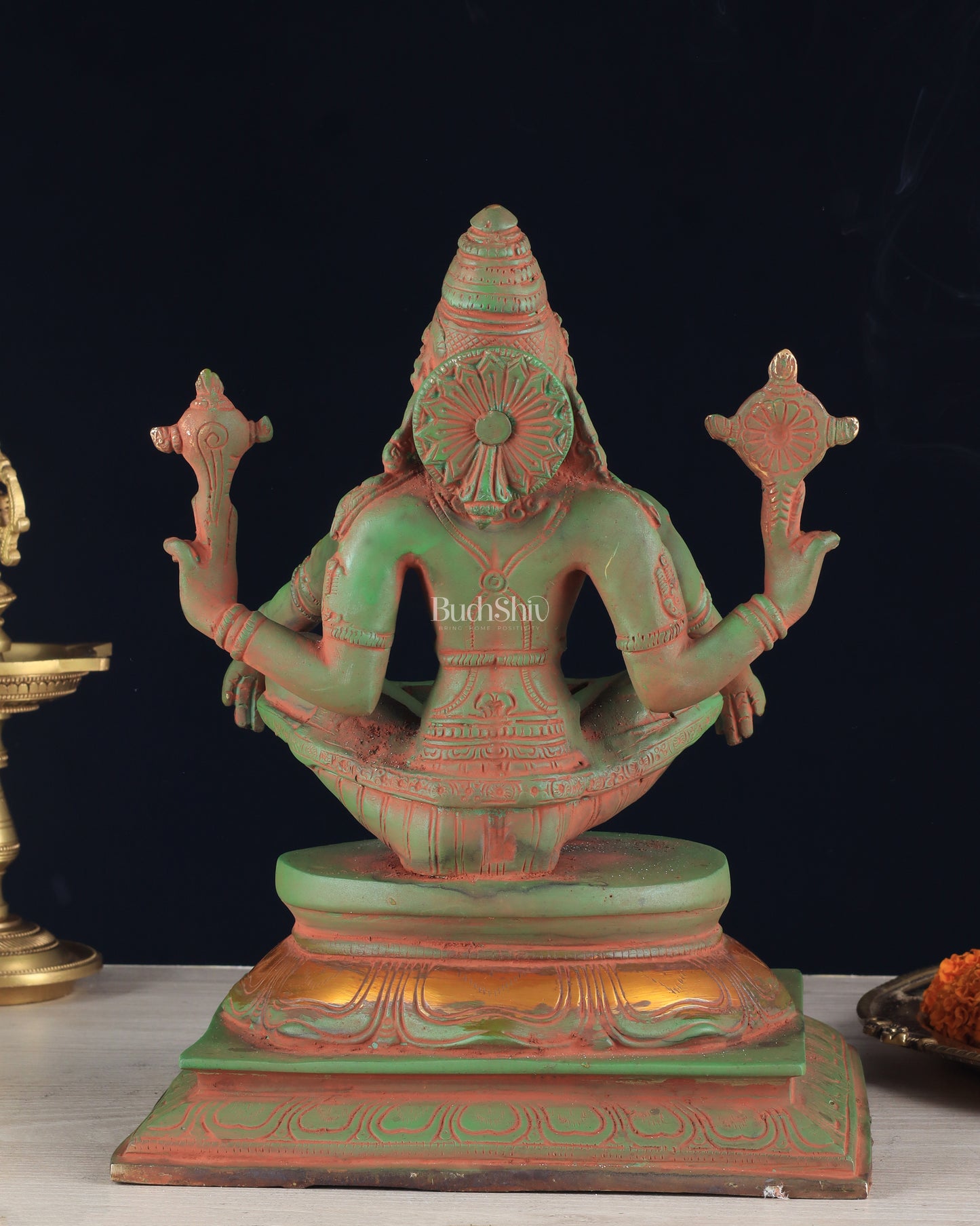 Brass Yog Narsimha Statue 11" vintage green sandstone finish