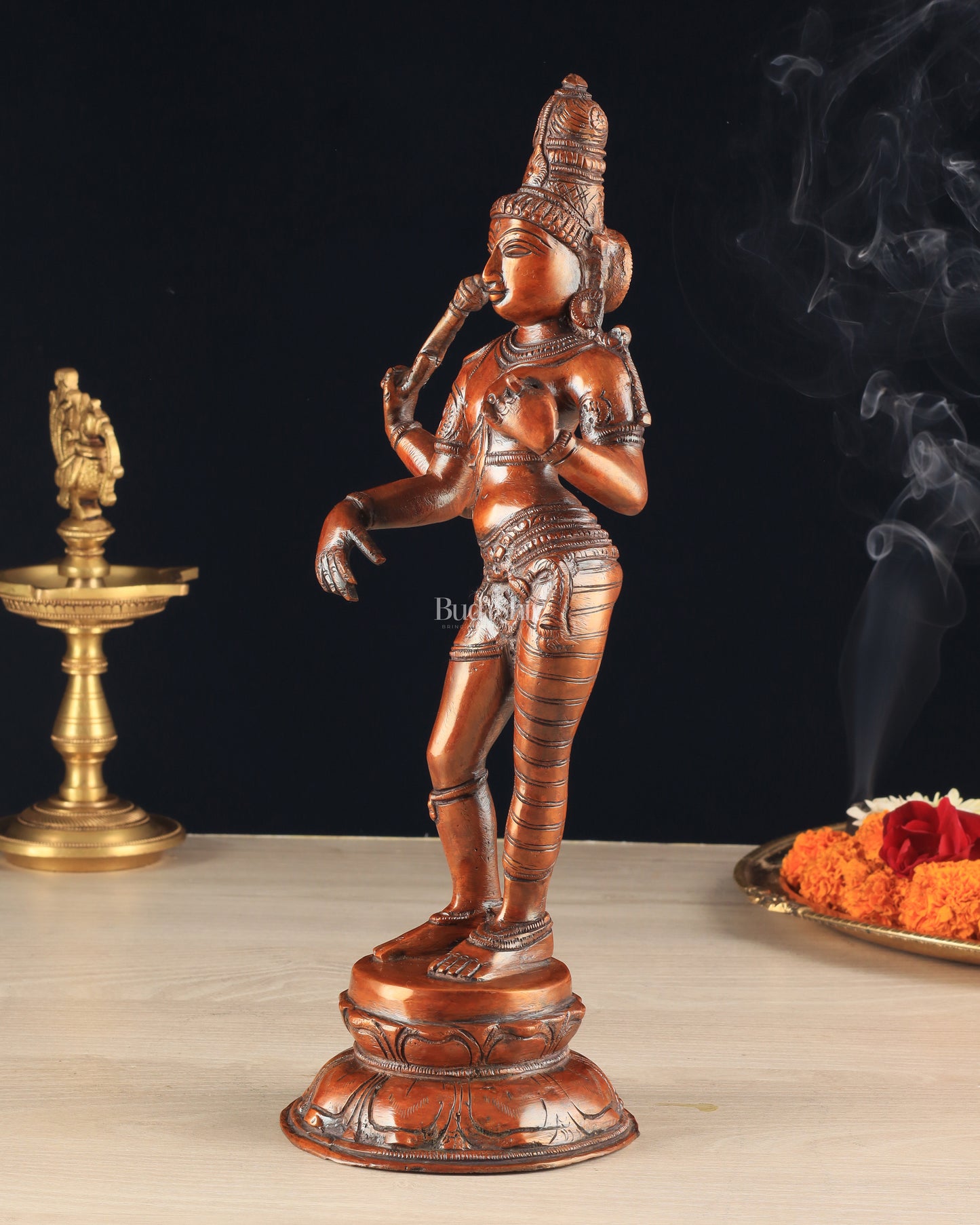 Pure Brass Ardhanarishwara Vintage dark red - 12.5 Inch