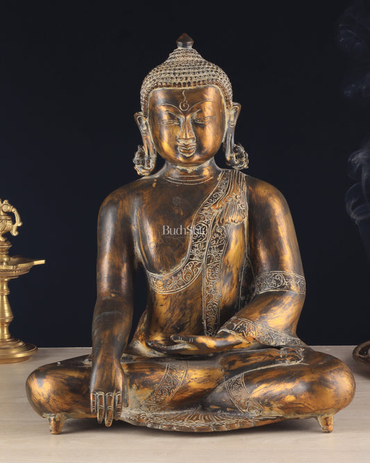 Handcrafted Fine Brass Buddha Statue | Bhoomisparsha Mudra |15"