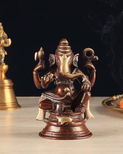 Pure Brass Unique Lord Ganesha Idol - Copper Tone (5 Inch)