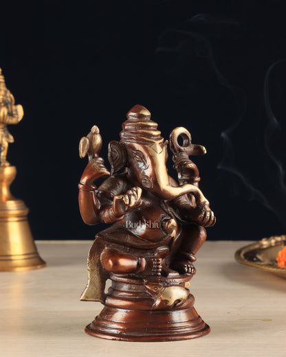 Pure Brass Unique Lord Ganesha Idol - Copper Tone (5 Inch)