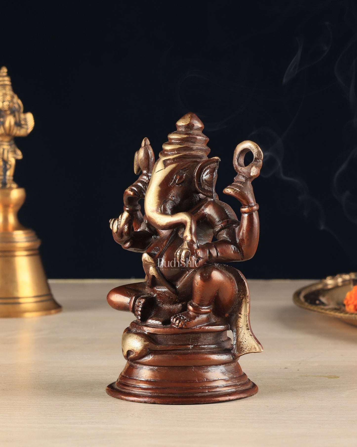 Pure Brass Unique Lord Ganesha Idol - Copper Tone (5 Inch)