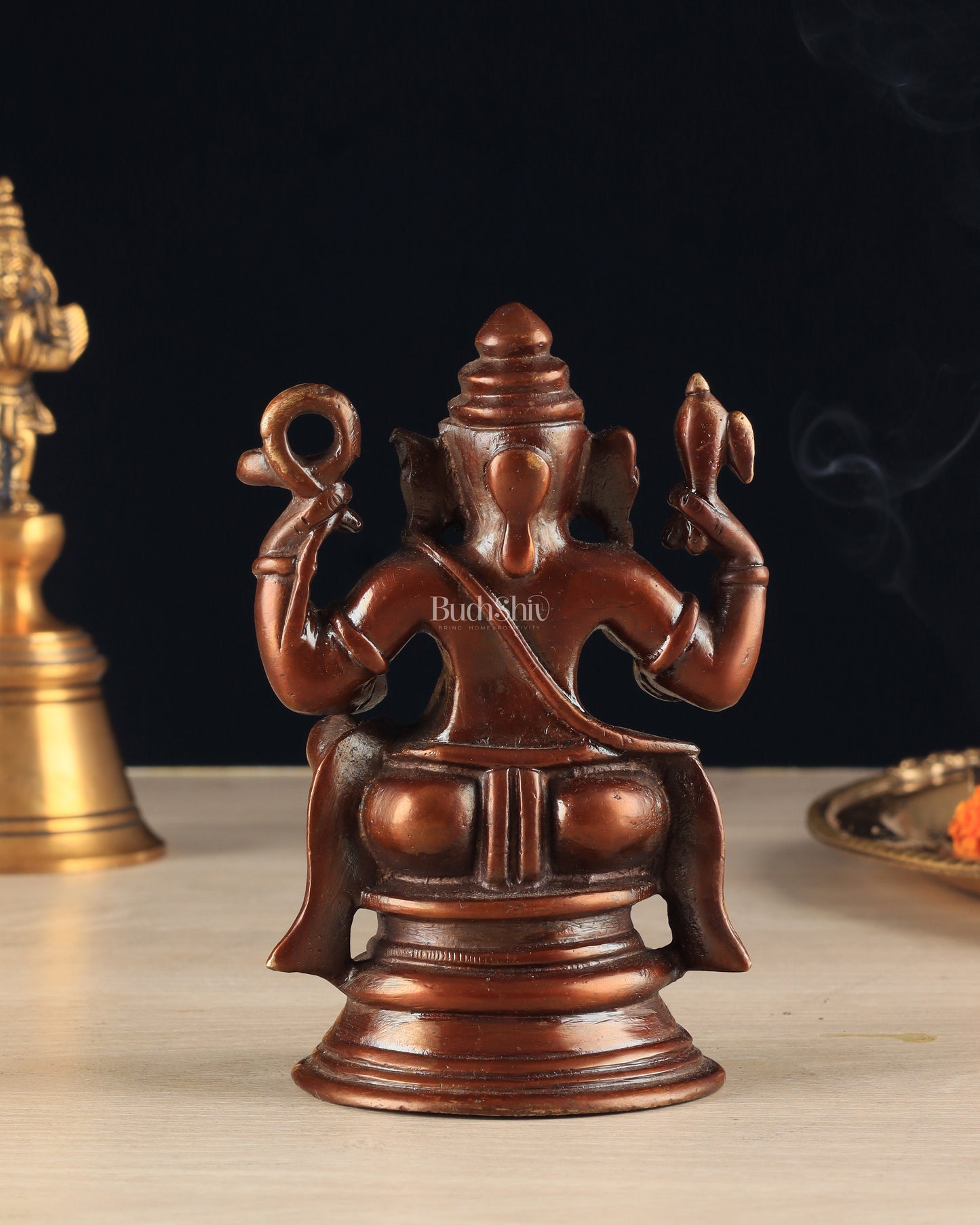 Pure Brass Unique Lord Ganesha Idol - Copper Tone (5 Inch)