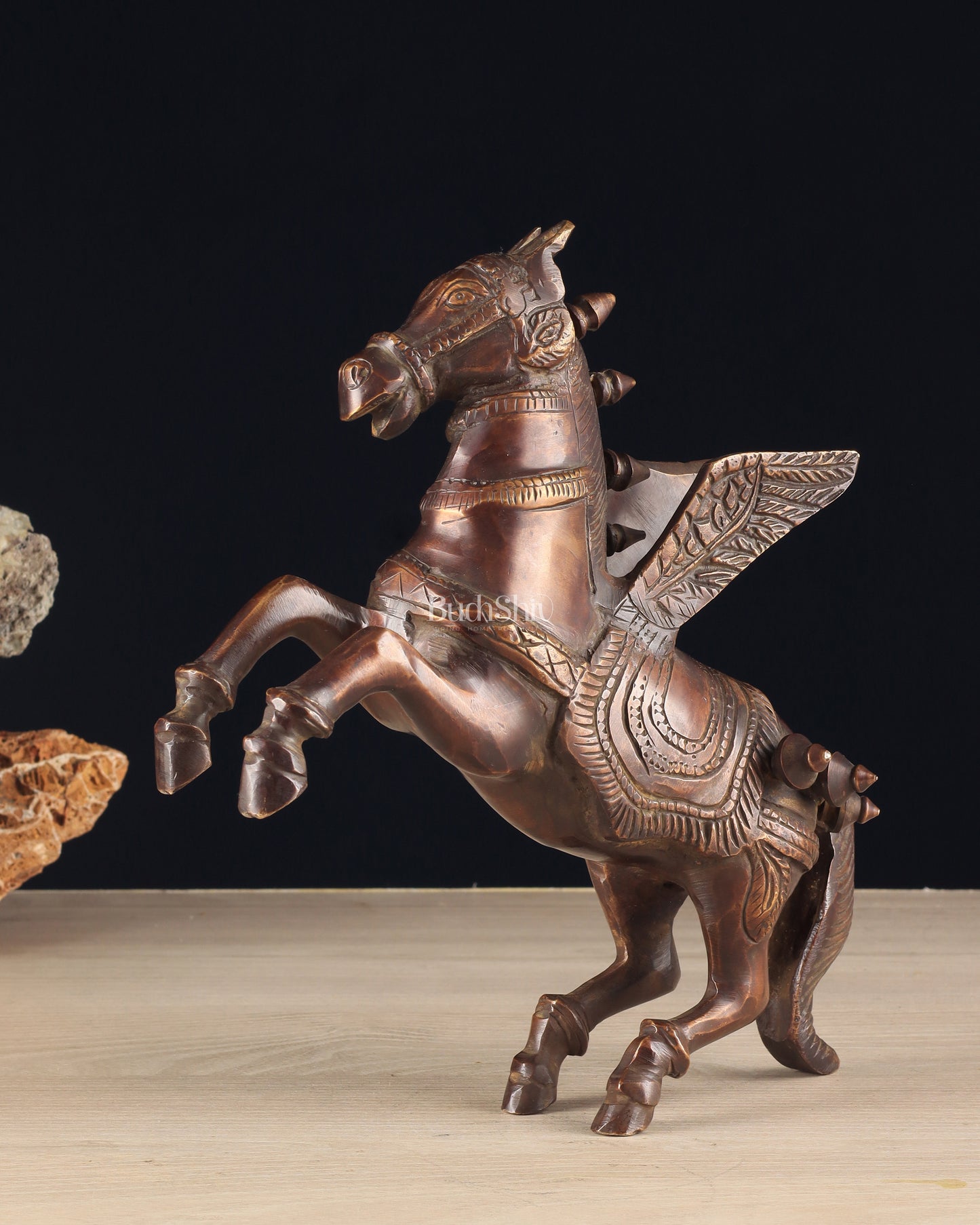 Pure Brass Pegasus Flying Horse Statue with Wings | Elegant Showpiece - 9 Inches copper tone