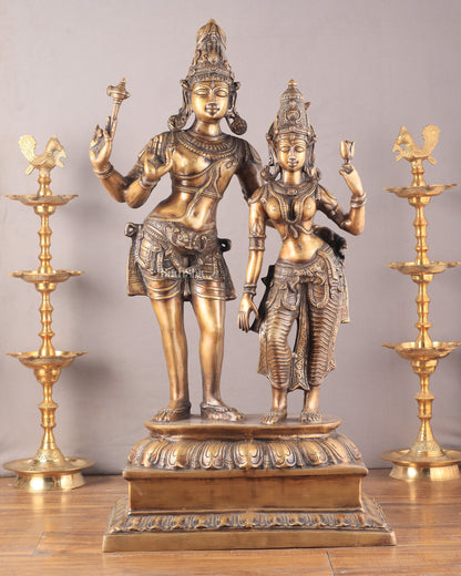 Pure Brass Large Lord Shiva and Parvati Standing Together Statue – 36 Inches