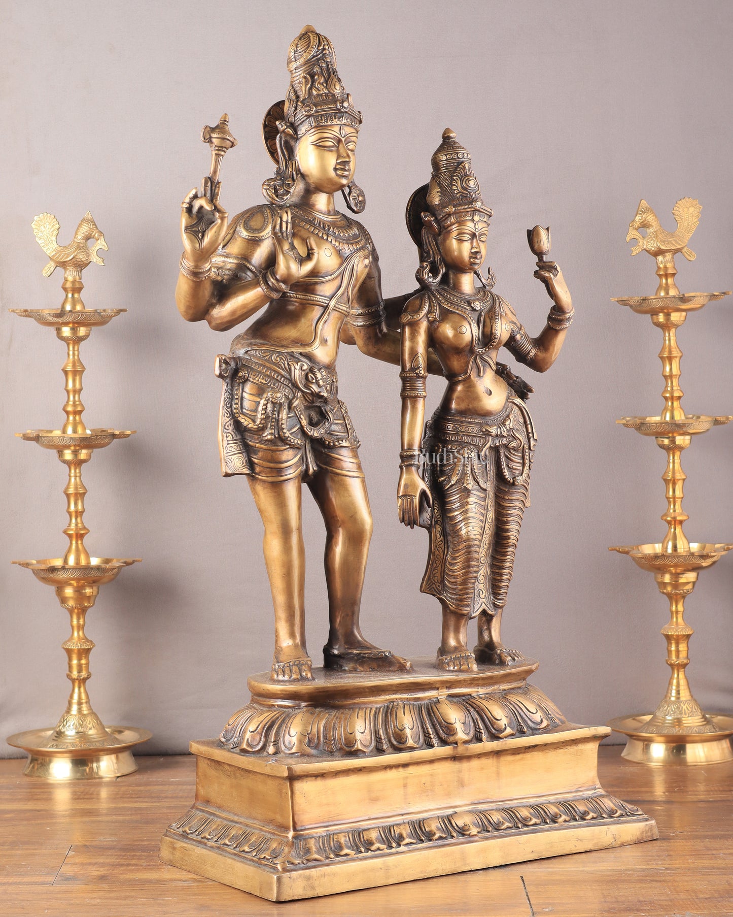 Pure Brass Large Lord Shiva and Parvati Standing Together Statue – 36 Inches