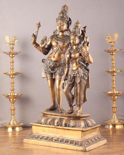 Pure Brass Large Lord Shiva and Parvati Standing Together Statue – 36 Inches