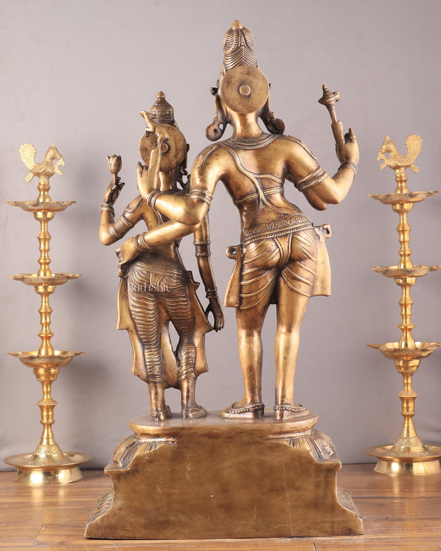 Pure Brass Large Lord Shiva and Parvati Standing Together Statue – 36 Inches