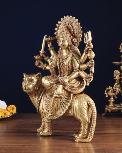 Pure Brass Goddess Durga Sherawali Mata on Tiger 12 inch