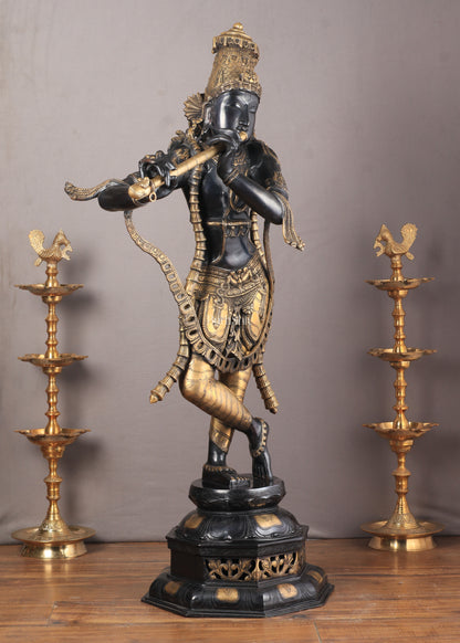 Superfine Brass Krishna Sculpture - 45 Inch Black edition