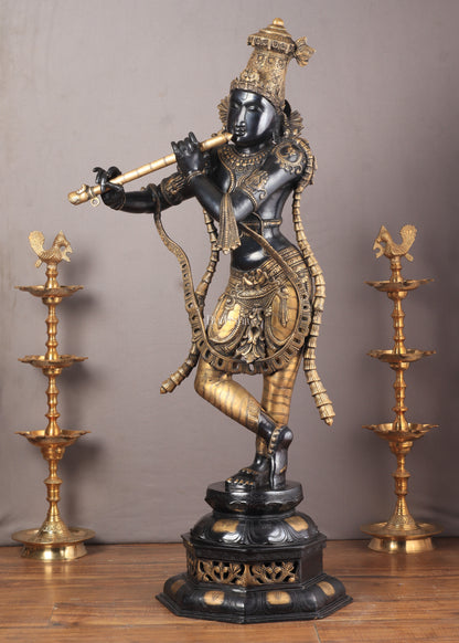 Superfine Brass Krishna Sculpture - 45 Inch Black edition