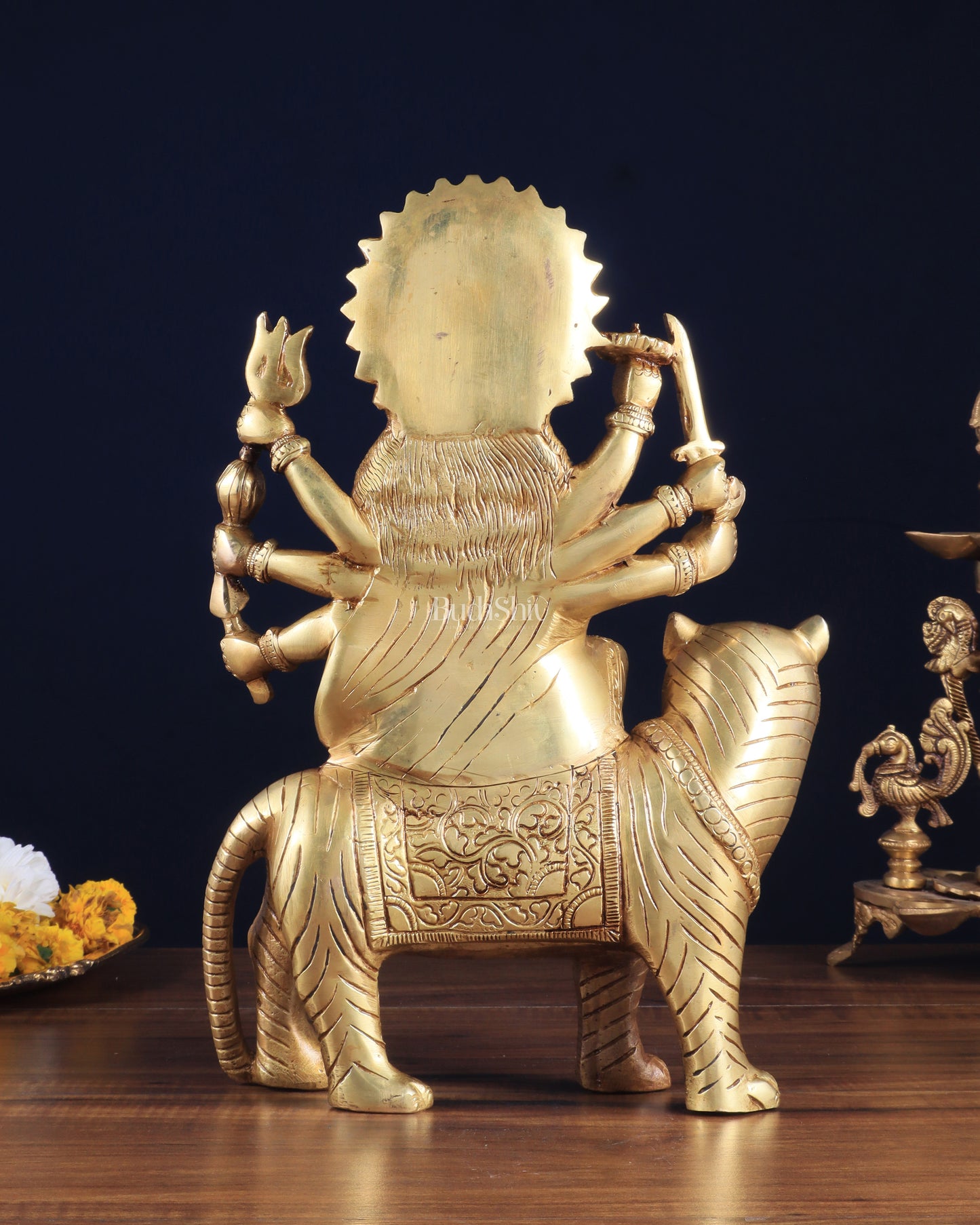 Pure Brass Goddess Durga Sherawali Mata on Tiger 12 inch