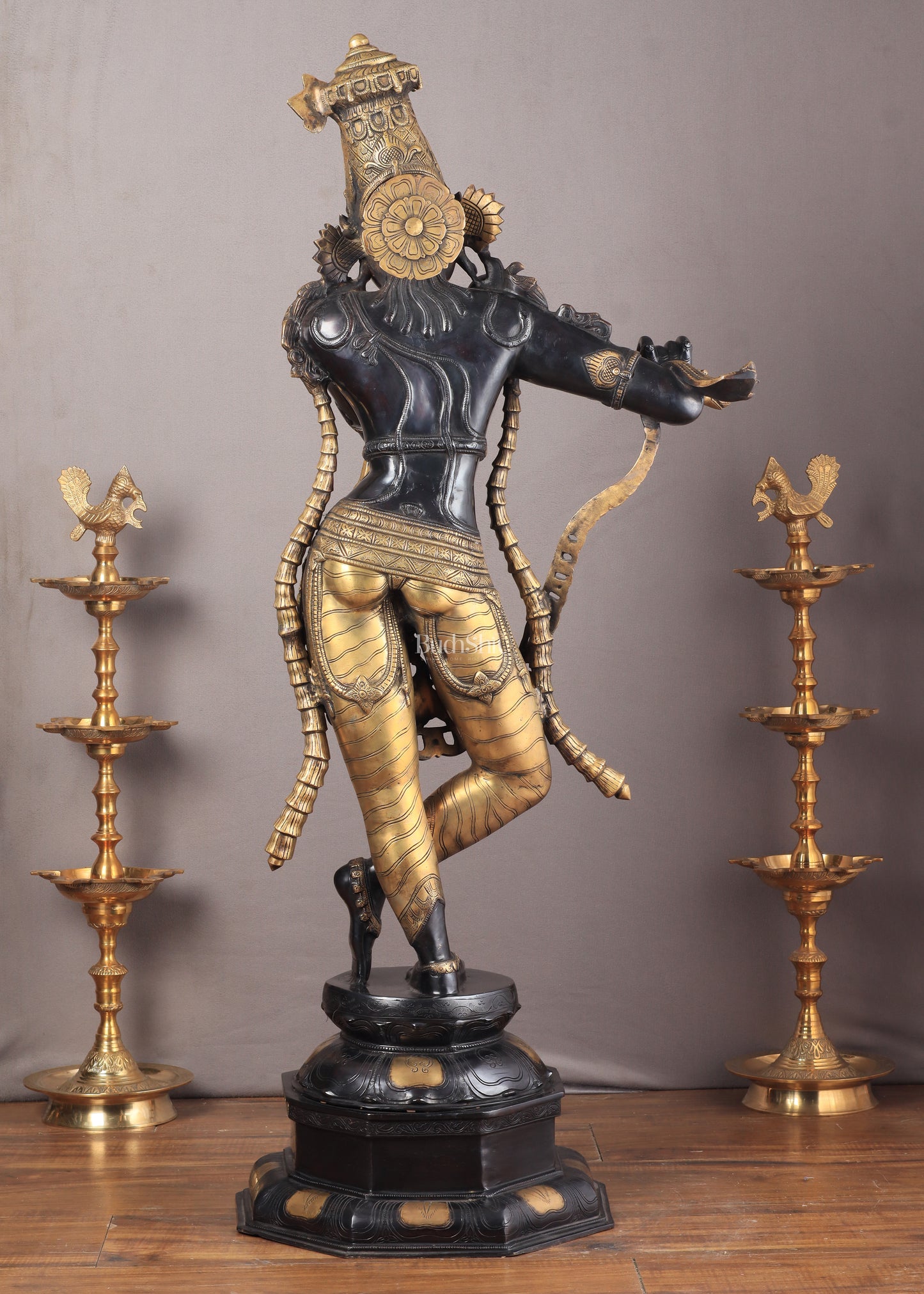 Superfine Brass Krishna Sculpture - 45 Inch Black edition