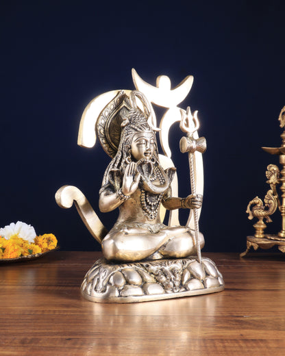 Pure Brass Lord Shiva Statue with Om Aura – 11.5" x 9.5" x 5.5"