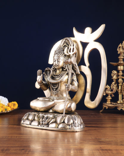 Pure Brass Lord Shiva Statue with Om Aura – 11.5" x 9.5" x 5.5"