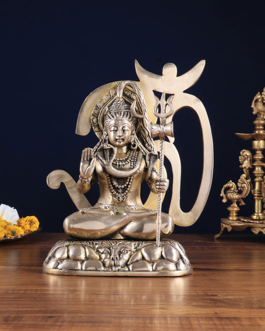 Pure Brass Lord Shiva Statue with Om Aura – 11.5" x 9.5" x 5.5"