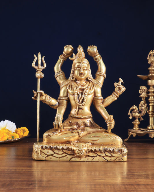 Brass Mahamrityunjay Shiva Shambho Sculpture – 10" x 8" x 5" | Powerful Artistic Idol