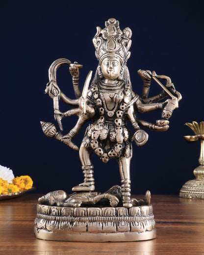 Brass Goddess Kali Statue with Four Arms – 9" x 6" x 3" | Powerful Divine Idol