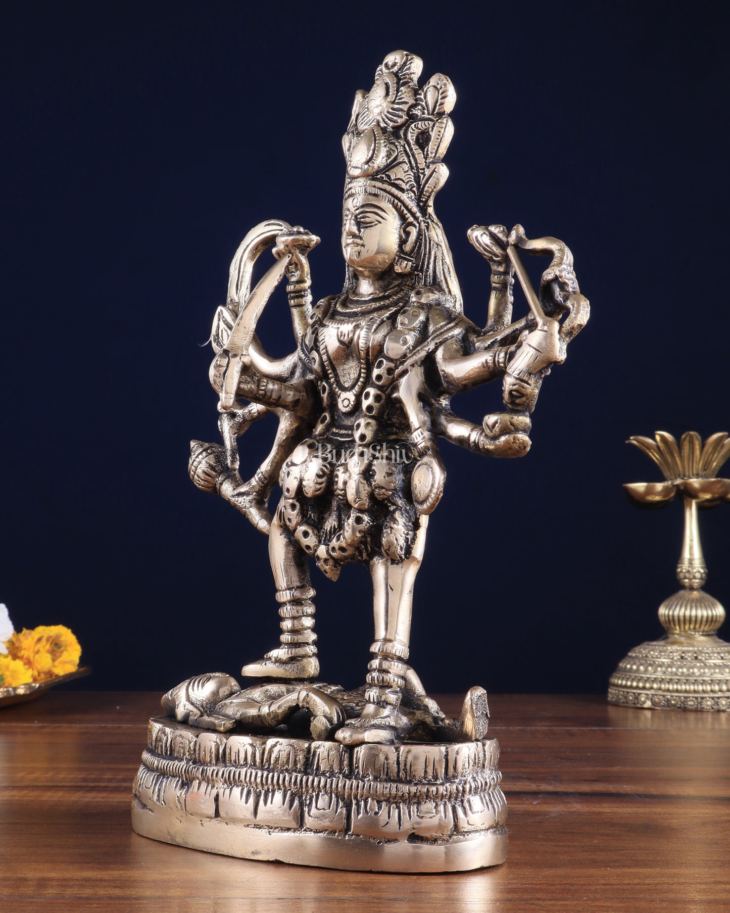 Brass Goddess Kali Statue with Four Arms – 9" x 6" x 3" | Powerful Divine Idol