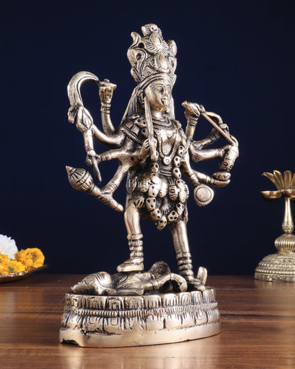 Brass Goddess Kali Statue with Four Arms – 9" x 6" x 3" | Powerful Divine Idol