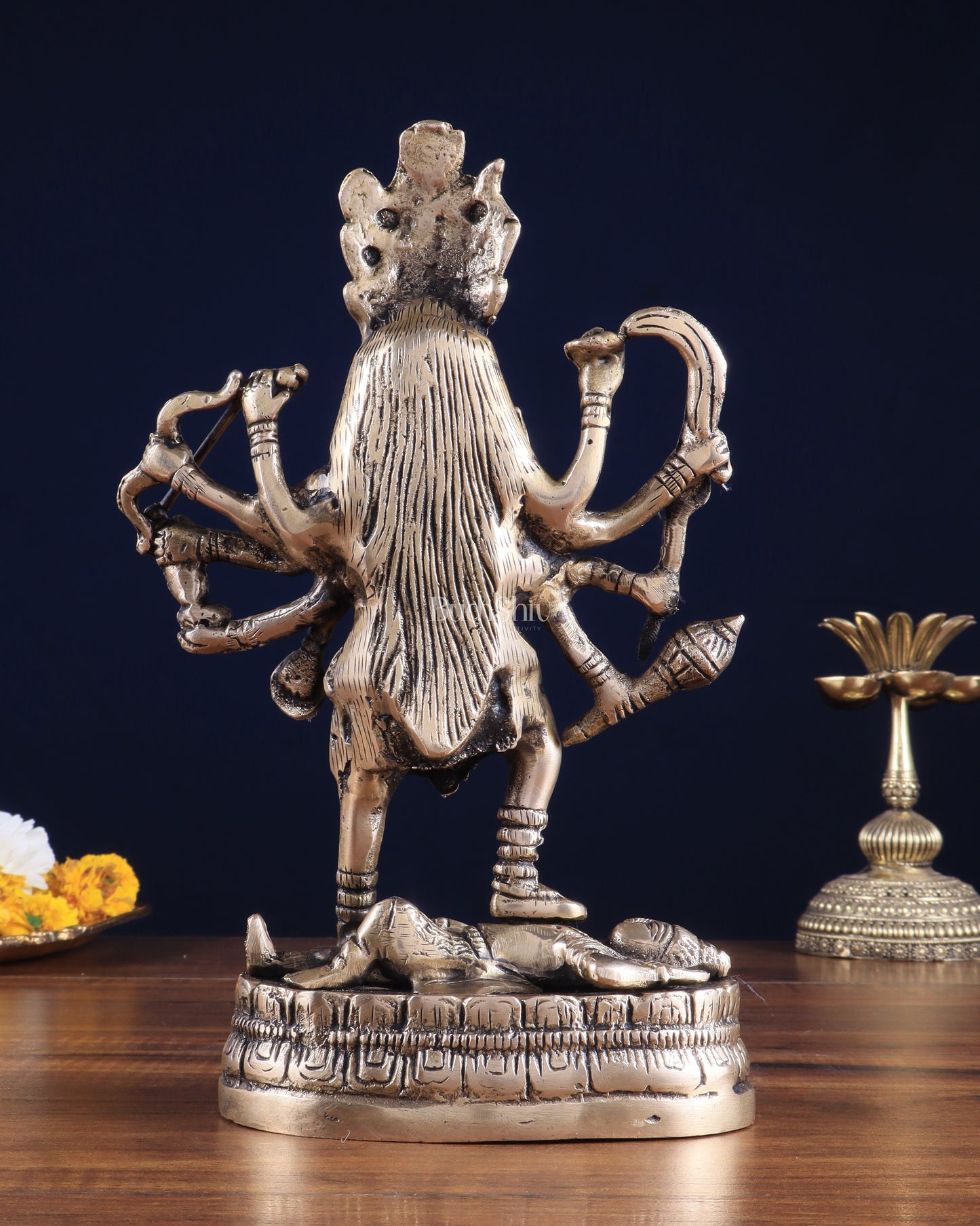 Brass Goddess Kali Statue with Four Arms – 9" x 6" x 3" | Powerful Divine Idol