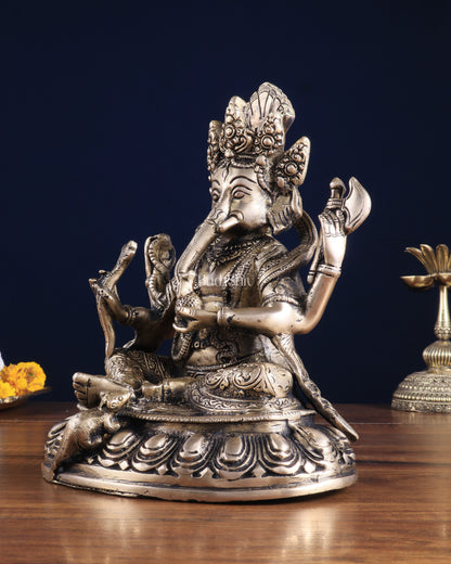 Brass Nepalese Style Ganesha Statue – 8" x 6.5" x 5.5" | Traditional Artistic Idol