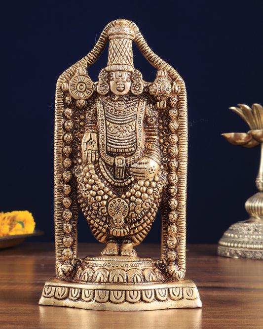 Brass Tirupati Balaji Lord Venkateshwara Idol – 7" x 4" x 2" | Finely Carved Divine Statue