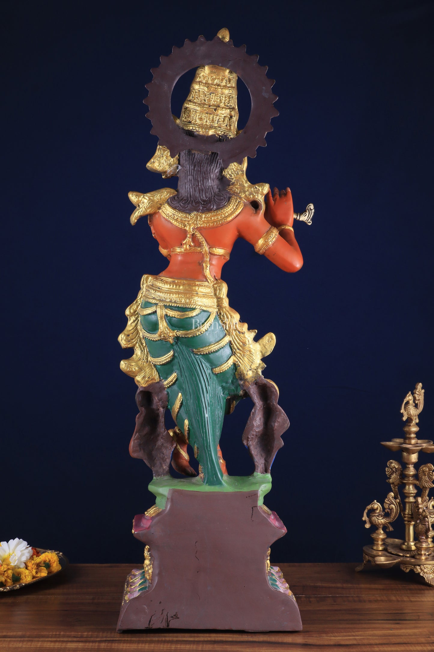 Pure Brass Lord Krishna Hand-Painted Masterpiece – Exquisite Artwork 30"