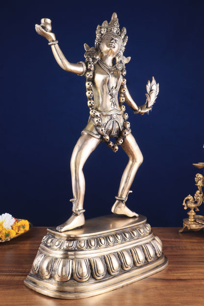 Pure Brass Dancing Kali Idol – Crowned & Adorned with Skull Garland 23"