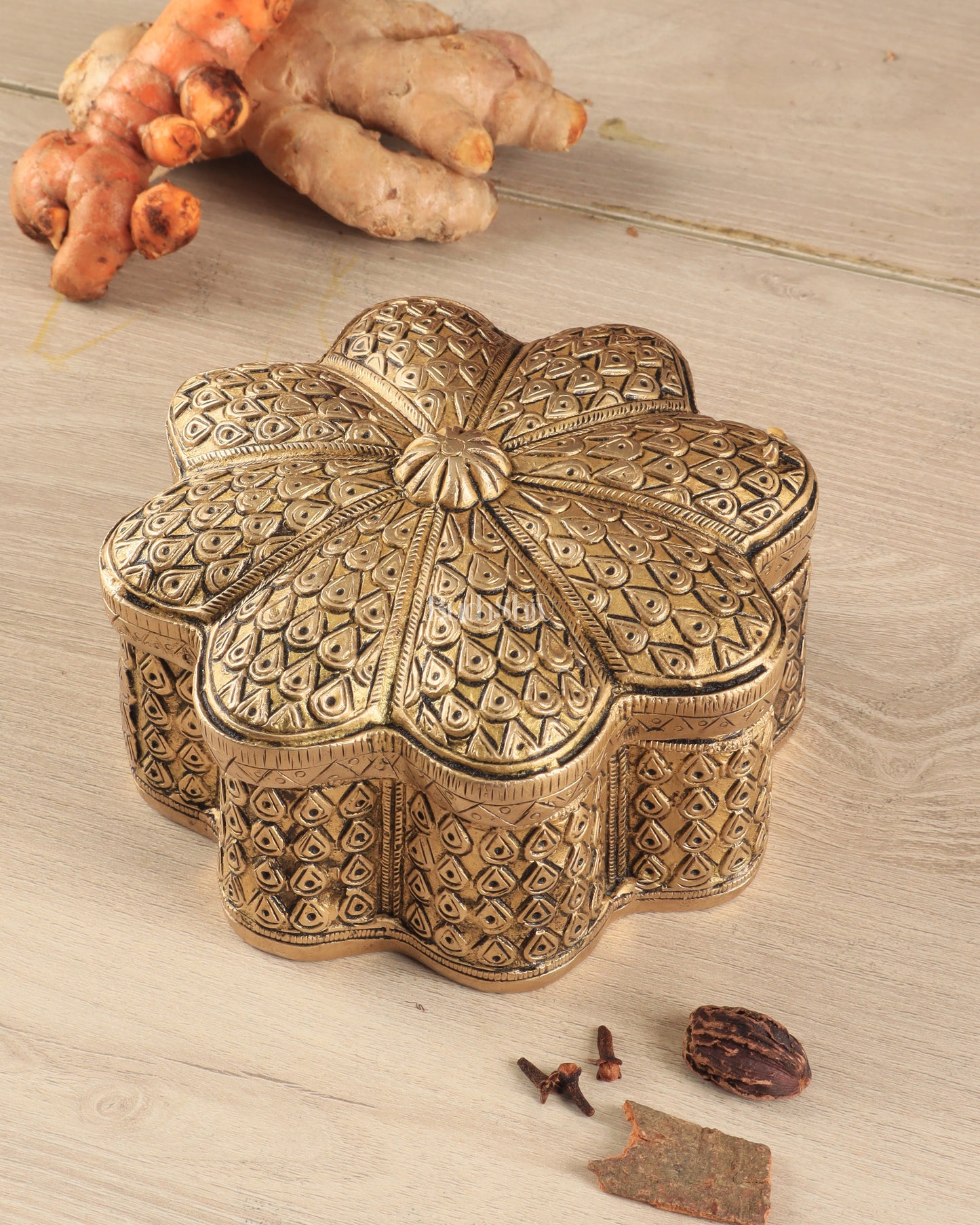 Beautiful Brass Multipurpose Masala, Jewellery, Treasure Box 8.5"