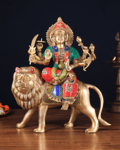 Brass Goddess Durga ma Statue – 17 Inches, Sherawali Mata Murti