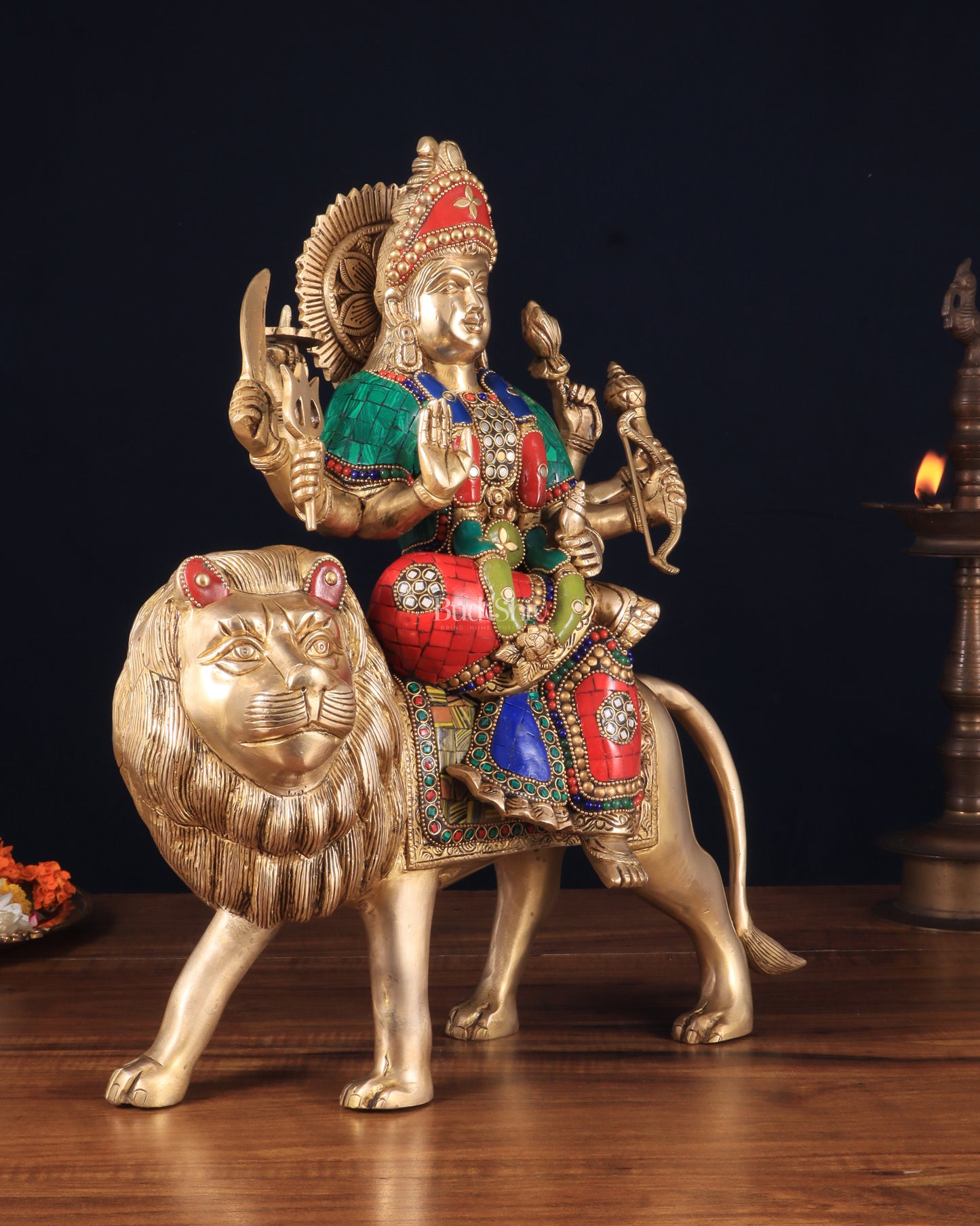 Brass Goddess Durga ma Statue – 17 Inches, Sherawali Mata Murti