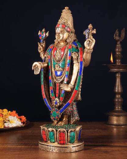 Brass Tirupati Balaji Lord Venkateshwara Swamy Statue - 16 Inch with stonework