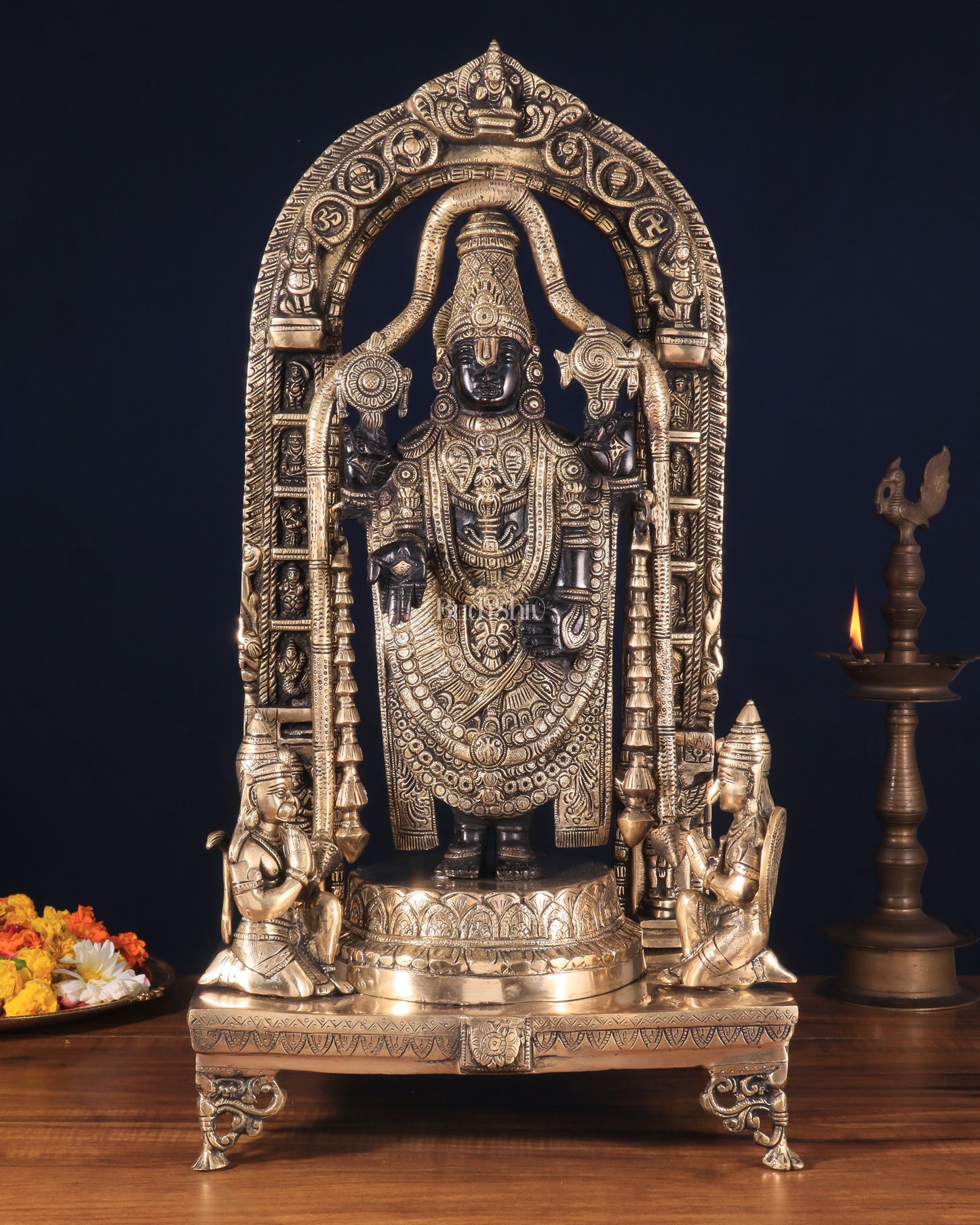 Pure Brass Lord Tirupati Balaji with Hanuman & Garuda – Black & Gold Finish, 24 Inch