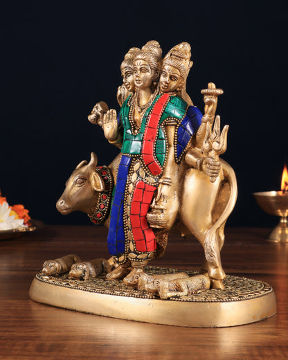 Pure Brass Dattatreya guru with a cow and four dogs idol