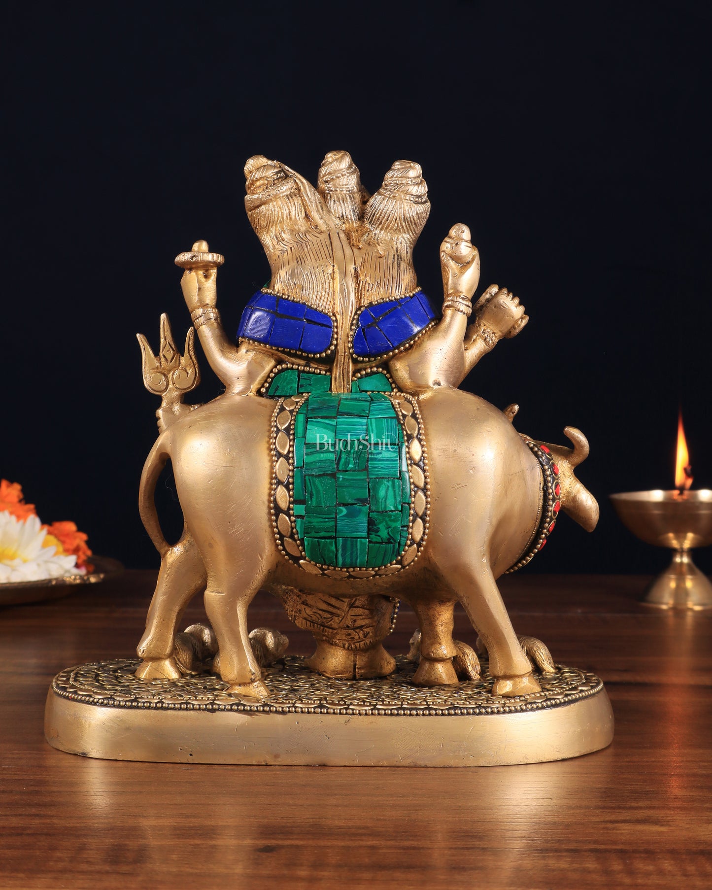 Pure Brass Dattatreya guru with a cow and four dogs idol