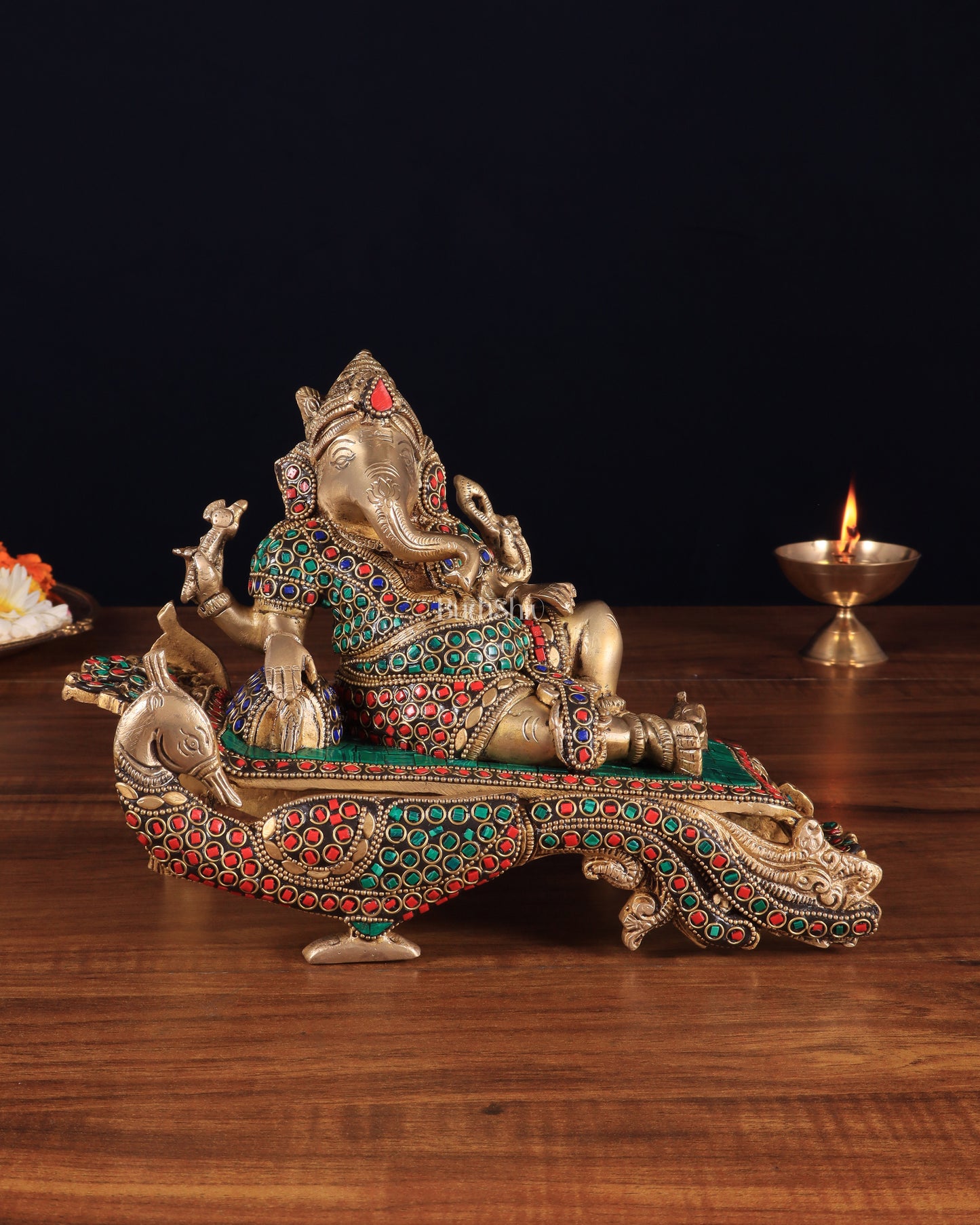 Handcrafted Brass Ganesha Statue on Peacock Throne statue